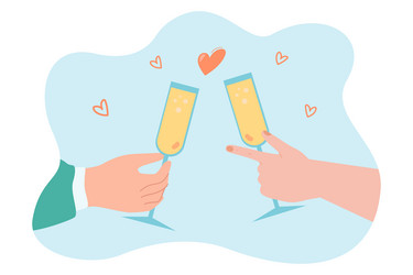 peoples hands with glasses of champagne flat vector