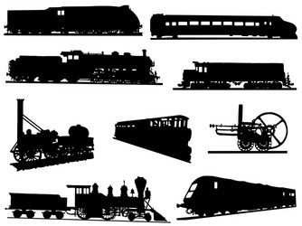 Train and Engine Silhouettes vector