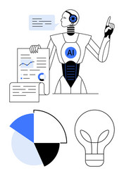 ai robot analyzing data with charts documents vector image