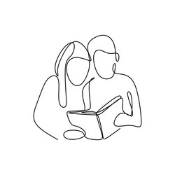 continuous line drawing reading a book vector image