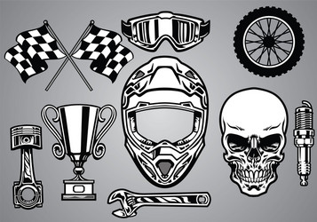 Motocross Racing with Skull Set Vector Image
