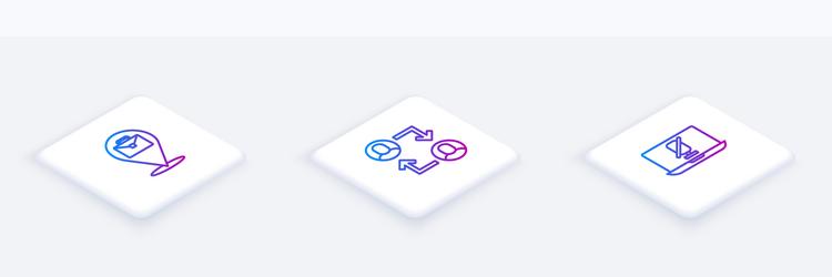 set isometric line online working project team vector image