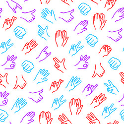 hand gestures signs thin line seamless pattern vector image
