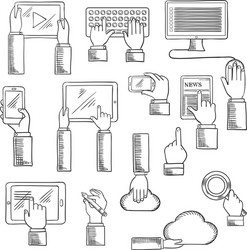 Hands Using Digital Devices vector image