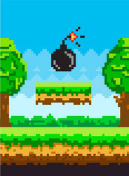 Pixel art style bomb element for retro vector