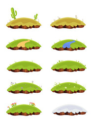 set of island landscapes with green grass snow vector