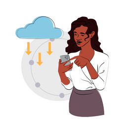 woman using a smartphone with cloud computing vector image