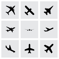 Black airplane icon set Royalty Free Vector Image