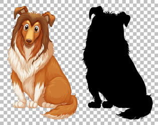 cute shetland sheepdog and its silhouette vector