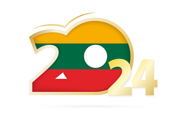 Year 2024 with lithuania flag pattern vector