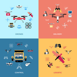 digital flying drone objects color vector image