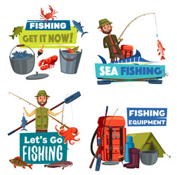 fishermen with fishing rod fish catch and tackle Vector Image