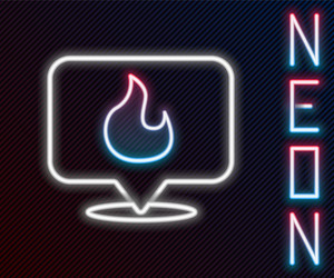 glowing neon line map pointer with fire flame icon vector image