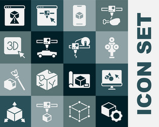 set isometric cube 3d printer software scanner vector image