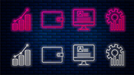 set line wallet computer monitor with resume pie vector image