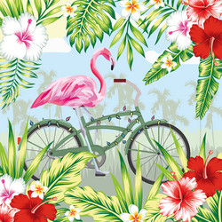 Flamingo on Bicycle - Tropical Paradise Vector Image