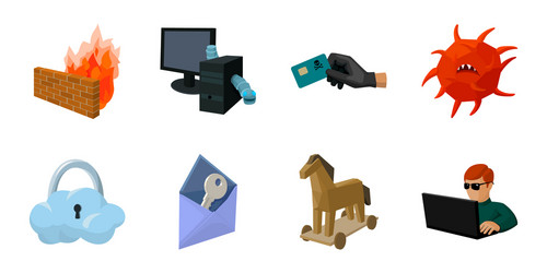 hacker and hacking icons in set collection vector
