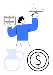 man analyzing data on graph with book money vector image