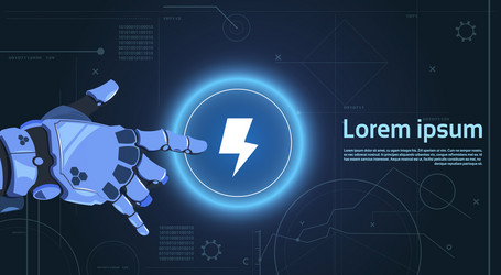 robotic hand touch web button lightning on digital vector image