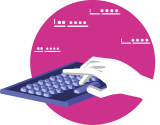 hand with keyboard computer in frame circular vector image