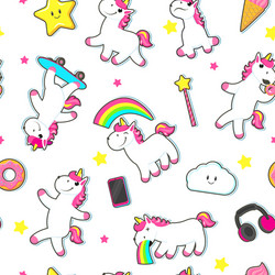 seamless pattern with cute unicorn characters vector image