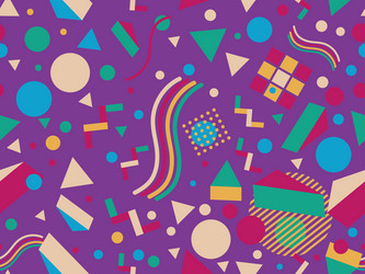 Memphis seamless pattern with 3d shapes in 80s vector