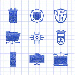 set processor computer monitor screen laptop vector image