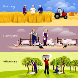 vineyard farmyard crop harvesting flat banners vector