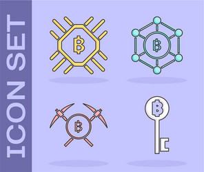 Set cryptocurrency bitcoin key cpu mining farm vector