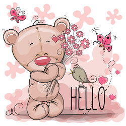 Pink teddy bear with flowers Royalty Free Vector Image
