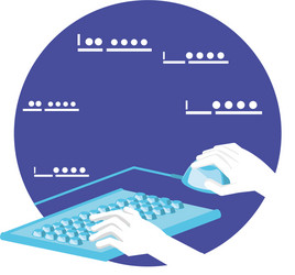 Hands with keyboard computer in frame circular vector