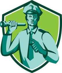 policeman flashlight torch pointing shield retro vector image