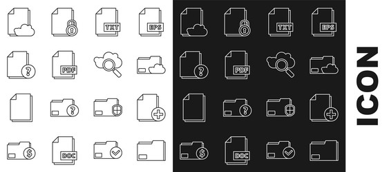 Set line document folder add new file cloud vector