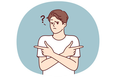puzzled man pointing fingers in different vector image