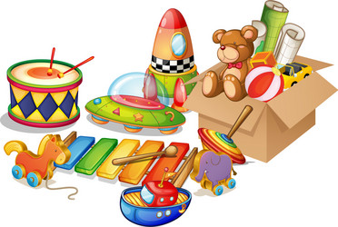 many toys on white background vector