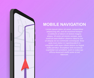 Smartphone with mobile navigation app on screen vector