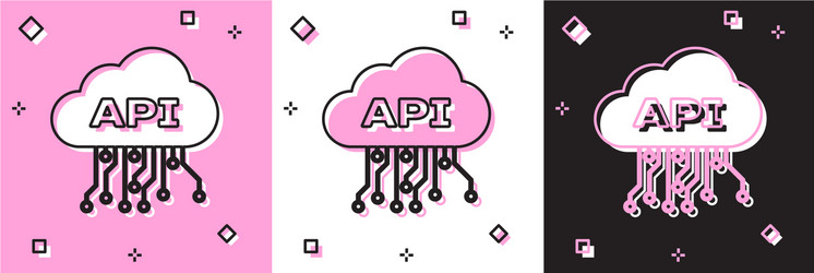 set cloud api interface icon isolated on pink vector