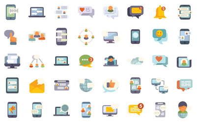 Messaging network icons set flat share vector