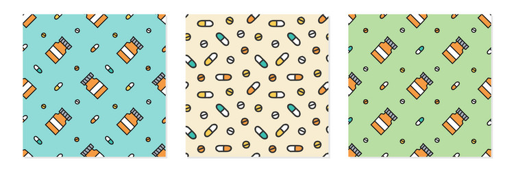 Set collection three pills patterns vector