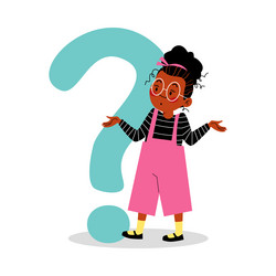 confused child girl near question mark flat vector