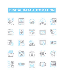 digital data automation line icons set vector