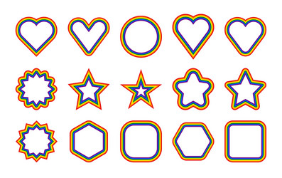 Lgbt flag circle star hexagon heart square shapes vector