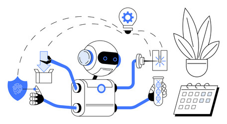 robot managing tasks simultaneously including vector image