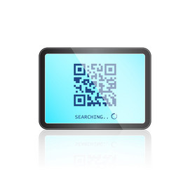 tablet with qr code on touch screen vector