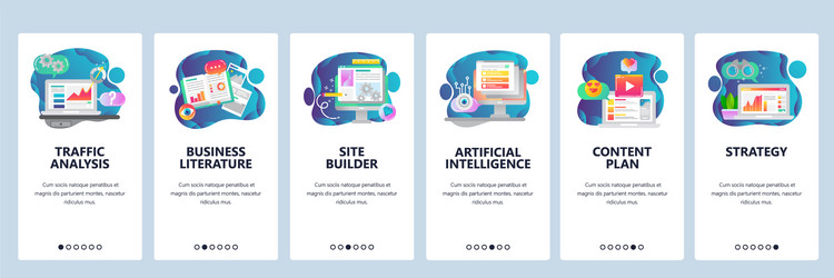 web site onboarding screens traffic analysis ai vector