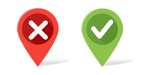 map pointer in red and green colors with check vector