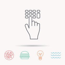 enter pin code icon click hand pointer sign vector