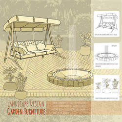 Garden Swing with Fountain & Flowers vector