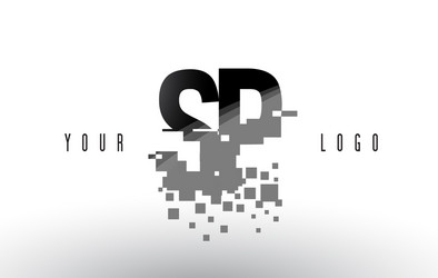 sp s p pixel letter logo with digital shattered vector