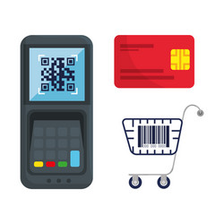 Qr code inside dataphone credit card and cart vector
